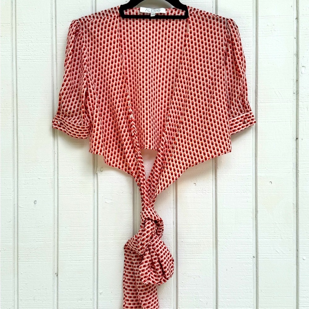 Alexis Red and White Flutter Sleeve Blouse